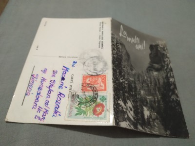 CARTE POSTALA FELICITARE MUNTII BUCEGI -CHEILE TATARULUI CIRCULATA foto