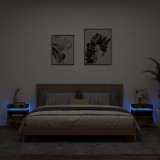 Gossi noptiere cu lumini led, 2 buc., stejar fumuriu, 40x39x48,5 cm