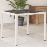 Cumpara ieftin Masă grădină cu blat din sticlă, alb, 90x90x75 cm, poliratan