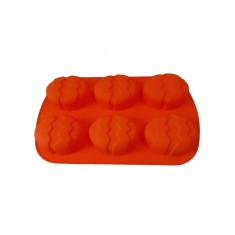 Forma silicon in forma de Ou, Pentru prajituri, Portocaliu, 6 cavitati, 26 cm, 337COF