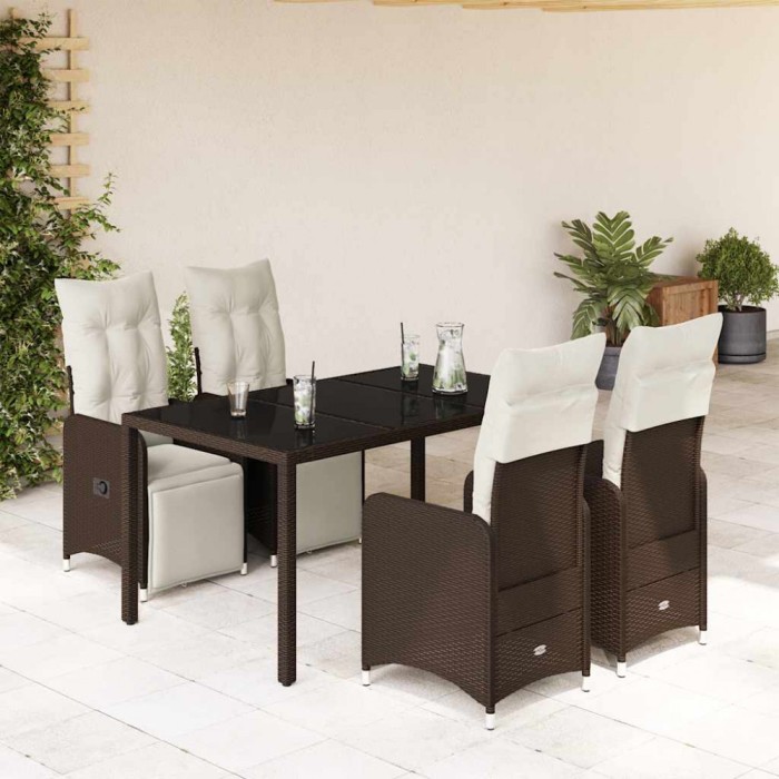 Set bistro de grădină, 5 piese, cu perne, maro, poliratan