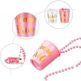 Set 12 pahare cu lanț de mărgele, polipropilenă, roz/alb, 5.8x5.2x3.6cm, lungime colier 40cm