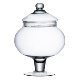 Borcan decorativ din sticla pentru prajituri, cu picior si capac, 19x30cm, transparent, oval, Oem