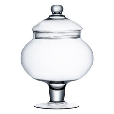 Borcan decorativ din sticla pentru prajituri, cu picior si capac, 19x30cm, transparent, oval foto