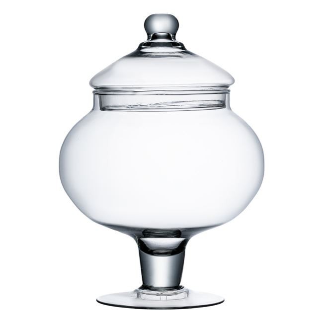 Borcan decorativ din sticla pentru prajituri, cu picior si capac, 19x30cm, transparent, oval