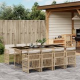 VidaXL Set de masă pentru grădină, 9 piese, cu perne, bej, poliratan 3210922