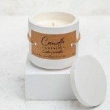Lumanare handmade din ceara naturala de soia 100%, Cedru si vanilie, Recipient ceramic alb, 150 g
