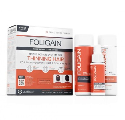 Set Tripla Actiune pentru Caderea Parului, Foligain, Loțiune 10% Trioxidil (30ml), Sampon 2% Trioxidil (100ml), Balsam 2% Trioxidil (100ml) foto