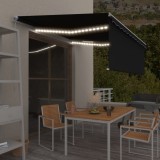 VidaXL Copertină retractabilă manual cu stor &amp; LED, antracit, 4x3 m