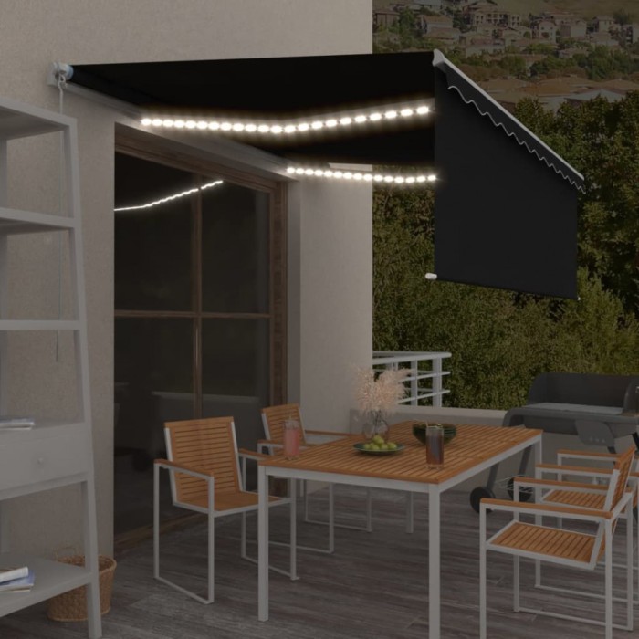 vidaXL Copertină retractabilă manual cu stor &amp; LED, antracit, 4x3 m
