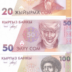 Bancnota Kyrgyzstan 20, 50 si 100 Som (1994) - P10-12 UNC ( set x3 )