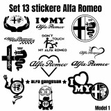 Set 13 Stickere Auto Alfa Romeo Personalizate , 5 Dimensiuni si 6 Culori