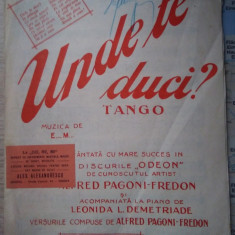 Partitură veche UNDE TE DUCI - tango
