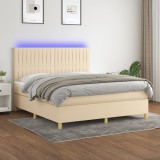 Cumpara ieftin Pat cu arcuri, saltea și LED, crem, 180x200 cm, textil