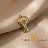 Cumpara ieftin Pandantiv litera Y cu zirconia, placaj triplu cu aur 14K