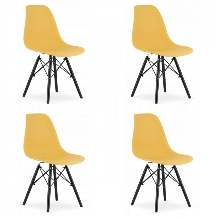 Set 4 scaune stil scandinav, Artool, Osaka, PP, lemn, mustar si negru, 46x54x81 cm