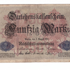 Bancnota Germania 50 mark/marci 5 august 1914, stare relativ buna