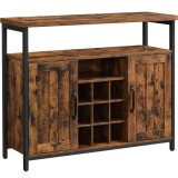 VASAGLE Comoda tip bufet, cu 2 usi si suport pentru sticle vin, stil industrial, 100x35x81cm, maro rustic si negru Household NewTrend