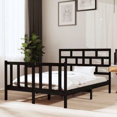vidaXL Cadru pat, negru, 140x190 cm, lemn masiv de pin foto
