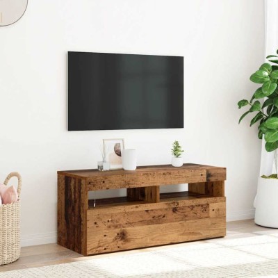 vidaXL Dulap TV cu lumini LED lemn vechi 90x35x40 cm lemn prelucrat 856307 foto