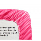 Cearceaf de pat cu elastic, bumbac natural 100%, roz aprins, magenta - 80/190