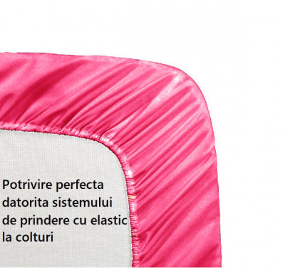 Cearceaf de pat cu elastic, bumbac natural 100%, roz aprins, magenta - 70/200 foto