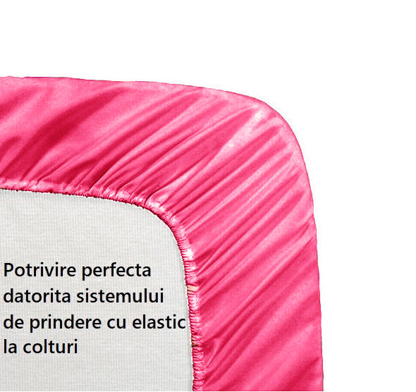 Cearceaf de pat cu elastic, bumbac natural 100%, roz aprins, magenta - 130/190