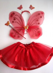 Set de fluturas rosu cu fusta tutu pentru copii marimea 5-6 ani foto