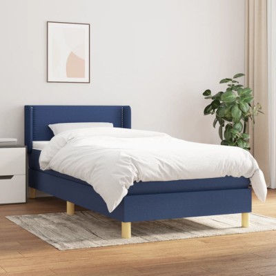 Pat box spring cu saltea, albastru, 80x200 cm, textil foto