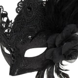 Mască de Carnaval Neagră Fancy pentru Femei &ndash; Cu Dantelă, Glitter și Pene