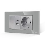 Cumpara ieftin Intrerupator simplu cu priza USB A+C si Schuko, rama sticla, 4M gri