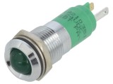 Lampă LED convexă verde 24VDC &Oslash;14mm metal și plastic