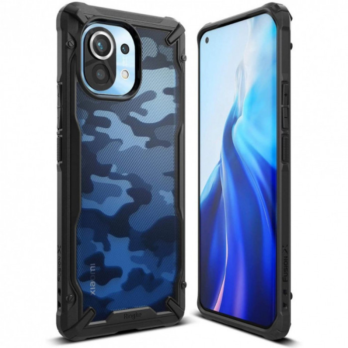 Husa Plastic - TPU Ringke Fusion X pentru Xiaomi Mi 11, Camo, Neagra XDXI0019