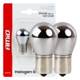 Becuri halogen PY21W 12V 21W BAU15S LumiTec Chrome portocalii pentru semnalizare fata si spate, efect oglinda, set 2 bucati, AMiO 04629