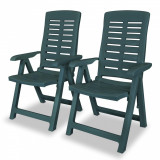 Set 2 Scaune Gradina Rabatabile Plastic Verde vidaXL, Rezistente Intemperii, Pliabile, 60x61x108 cm