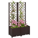Outsunny Pat &Icirc;nălțat pentru Grădină cu Spalier și 6 Orificii de Drenaj, 80x40x135 cm, Maro | Aosom Romania
