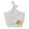 Statueta Ceramica Decorativa Cuplu Imbratisat Alb 20cm Inima Aurie - Obiect Decor Casa, Birou