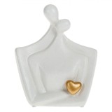Statuie Decorativă Ceramică, Model Cuplu &Icirc;mbrățișat, Culoare Alb, &Icirc;nălțime 20cm, Detaliu Inimă Aurie, Oem