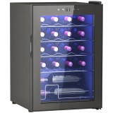 HOMCOM Frigider pentru Vinuri de 20 Sticle cu Temperatură Unică 5-18&deg;C, Geam Anti-UV și Rafturi Reglabile, 43x45x64 cm, Negru | Aosom Romania