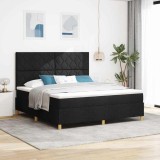 Cumpara ieftin Pat cu arcuri cu saltea și LED negru 180x200 cm din țesătură