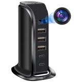 Camera Spion in Statie de Incarcare iUni IP91, Wi-Fi, Full HD, Senzor de miscare, 20W, 2 porturi Type-C, 3 porturi USB-A