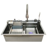 Chiuveta bucatarie multifunctionala din otel inoxidabil cu 2 cascade, afisaj digital temperatura, functie cascada, dozator sapun, spalator pahare,