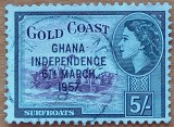 Colonie-Britanica-1957-''GOLD COAST- Val mare-5.Slg.SUPRA TIP .GHANA-Regina-EII''-LOT -1Val.''--STAMPIL--VEZI SCAN