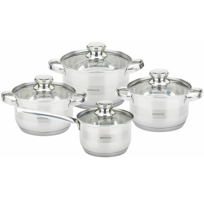 Set oale inox Bohmann, 8 piese, capace incluse, maner inox, baza capsulata