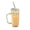 Pahar pentru racoritoare, flippy, din sticla, 330 ml, cu pai si maner, model clear dungi verticale, transparent