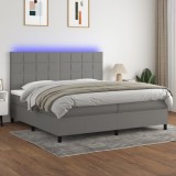 Cumpara ieftin Pat cu arcuri, saltea și LED, gri &icirc;nchis, 200x200 cm, textil