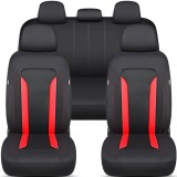 Set huse scaune auto Bremer Sitzbezuge, material textil respirabil, cu fermoare pentru bancheta rabatabila, negru cu rosu, 11 piese