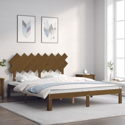 vidaXL Cadru de pat cu tăblie, maro miere, 160x200 cm, lemn masiv foto