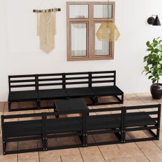 Gossi set mobilier de gradina, 9 piese, negru, lemn masiv de pin