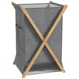 HOMCOM Coș Pliabil pentru Rufe 55L din Material Textil și Cadru din Bambus pentru Cameră și Spălătorie, 41x41x64 cm, Gri | Aosom Romania